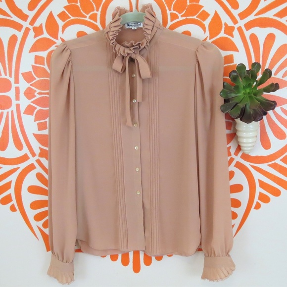 Campus Casuals Tops - Vintage Blush Romantic Ruffled Sheer Blouse S